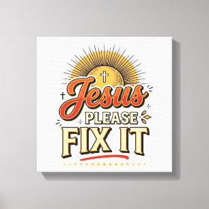 Impressão Em Tela Jesus Por Favor Corrija Tipografia Cristã Vintage