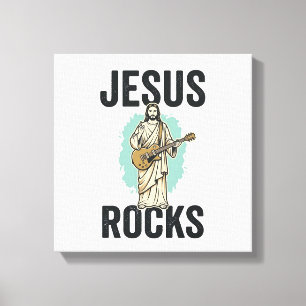 Impressão Em Tela Jesus Rocks Guitar Entalhe Cristão Vintage Des