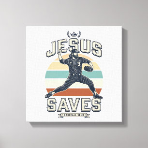 Impressão Em Tela Jesus Salva Beisebol Vetor Desenho Cristão Vintage