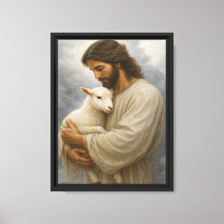 Impressão Em Tela Jesus Segurando Cordeiro Arte Pacífica