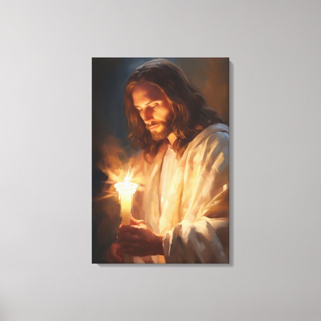 Impressão Em Tela Jesus segurando tela de velas (Frente)