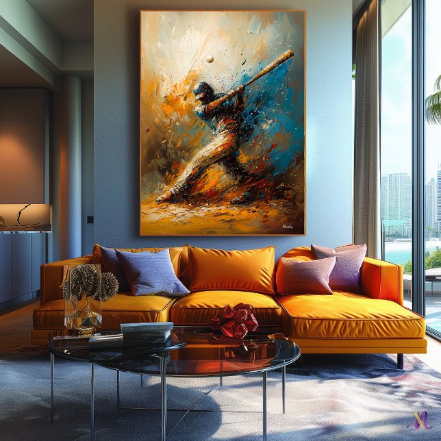 Impressão Em Tela Jogador de Baseball abstrato - Arte Esportiva Dinâ (Criador carregado)