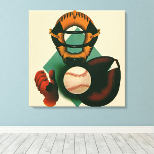 Impressão Em Tela Jogador de beisebol esportivo vintage, receptor co