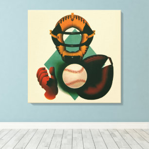 Impressão Em Tela Jogador de beisebol esportivo vintage, receptor co