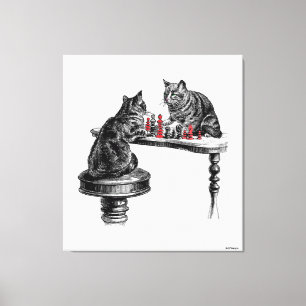 Impressão Em Tela Jogos do conselho Dois gatos jogando Chess Match R