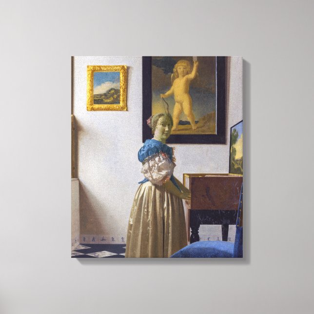 Impressão Em Tela Johannes Vermeer - Dama de pé em uma Virgínia (Frente)