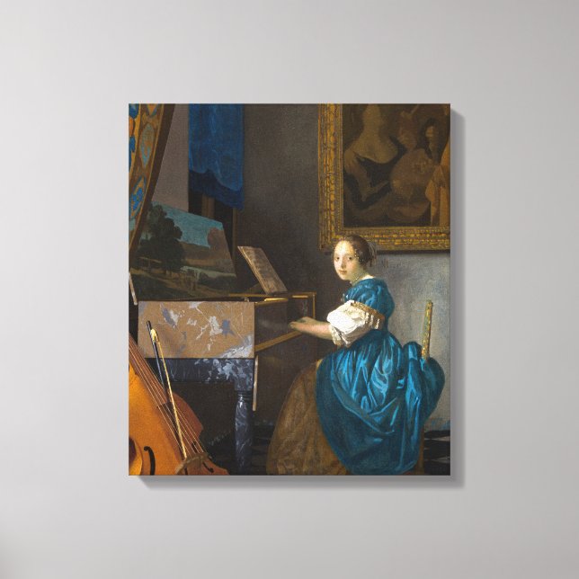 Impressão Em Tela Johannes Vermeer - Lady Sentada em uma Virgem (Frente)