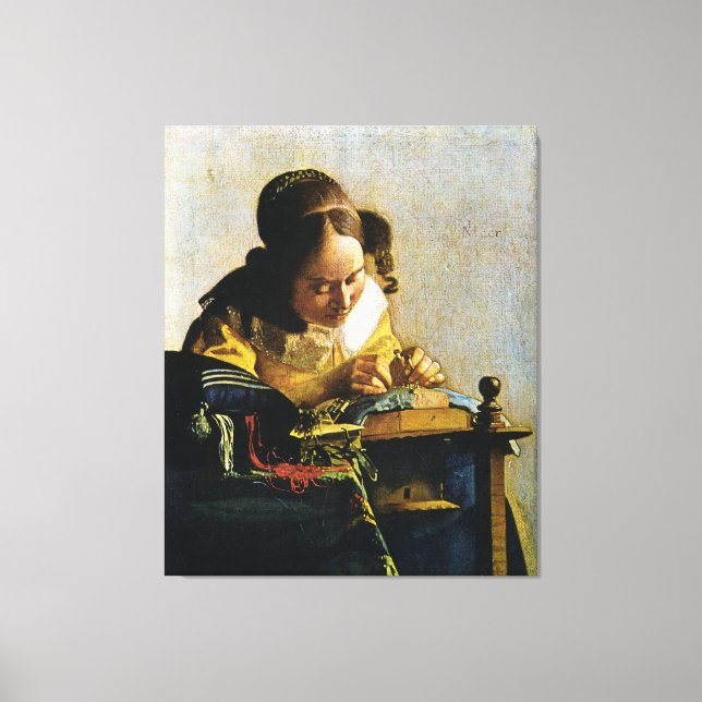 Impressão Em Tela Johannes Vermeer's The Lacemaker (cerca de 1670) (Frente)