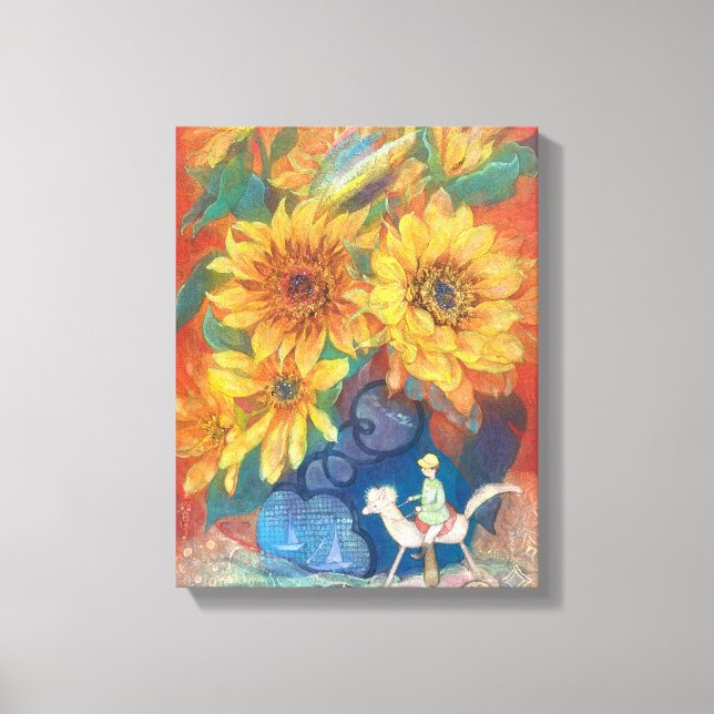 Impressão Em Tela Journey of Whimsy: Sunflower & Rainbow (Frente)