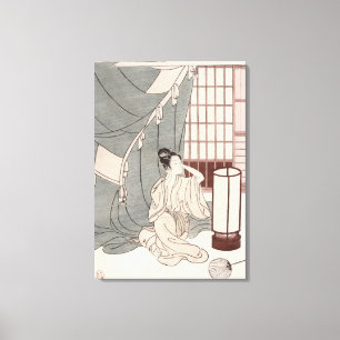 Impressão Em Tela Jovem ajoelhada pela rede de mosquitos, 1766