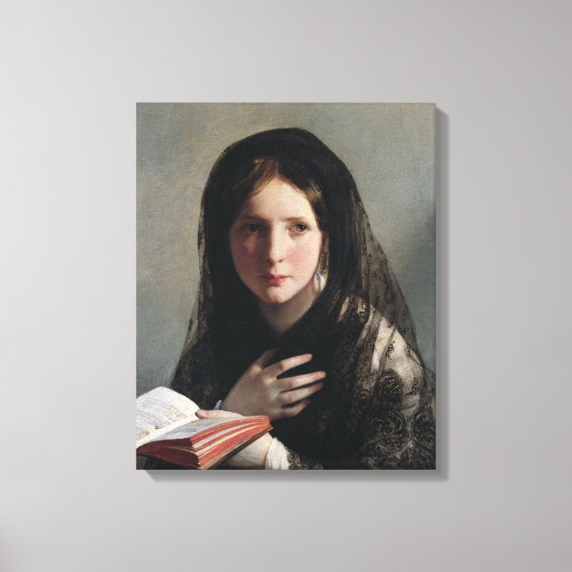 Impressão Em Tela Jovem Mulher Perdida nos Sonhos (Lendo um Livro) (Frente)