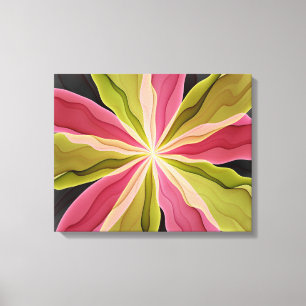 Impressão Em Tela Joy, verde rosa, Antracite Fantasia Flor Fractal