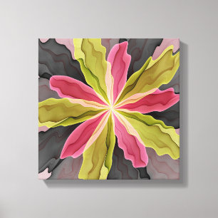 Impressão Em Tela Joy, verde rosa, Antracite Fantasia Flor Fractal