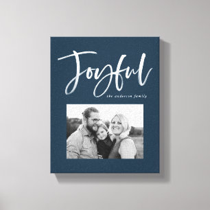 Impressão Em Tela Joyful Script   Azul Marinho