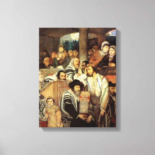 Impressão Em Tela Judeus Rezando na Sinagoga em Yom Kippur (Frente)