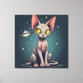 Impressão Em Tela Judging Sphynx Cat UFO Space Cartoon Art