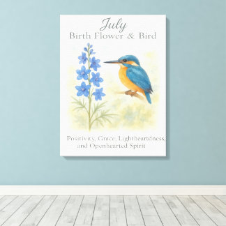 Impressão Em Tela July Birthday Bird Blue Floral Vintage Inspiration