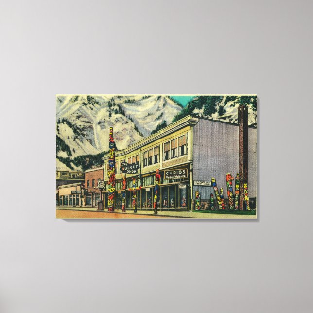 Impressão Em Tela Juneau, Alasca, Visão do Velho Totem e Nuge da Bru (Frente)