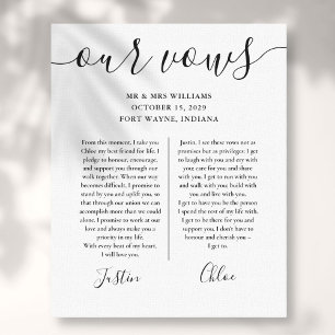 Impressão Em Tela Juramentos de Casamento Dele e Dela Script Preto e