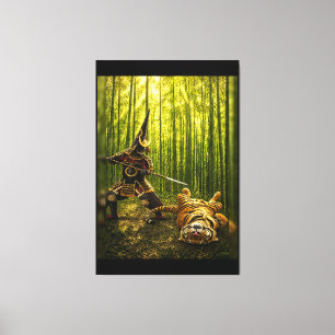 Impressão Em Tela Kato Kiyomasa Samurai e Tigre Após 40x60