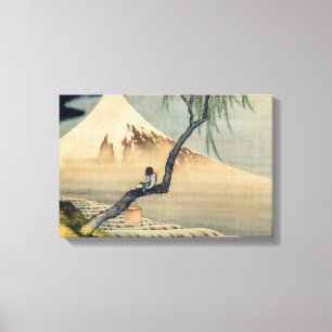 Impressão Em Tela Katsushika Hokusai - Menino Vivendo o Monte Fuji