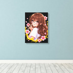 Impressão Em Tela Kawaii Anime Menina Sakura Flor de Cerejeira Canva
