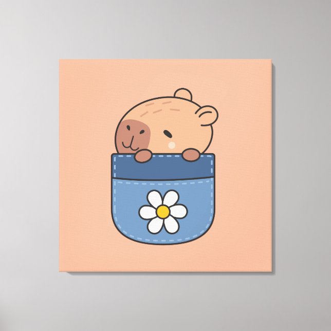 Impressão Em Tela Kawaii Capybara Pocket (Frente)