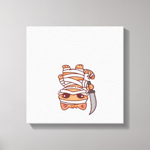 Impressão Em Tela Kawaii Gato Múmia de Halloween com Espada T-Shirt