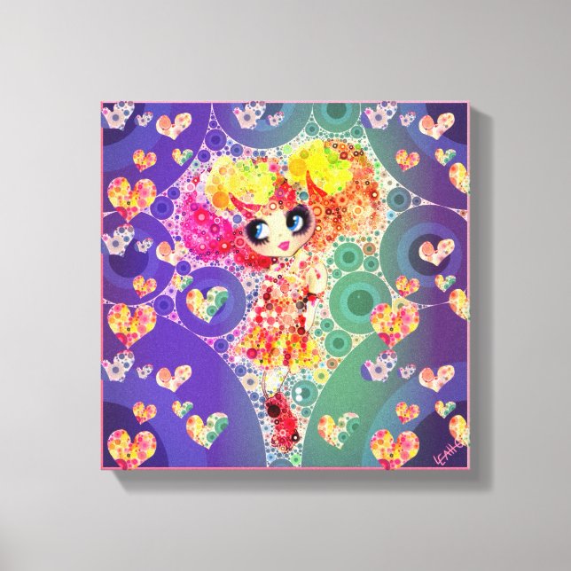 Impressão Em Tela Kawaii Girl PinkyP wallart Harajuku Rainbow Art (Frente)