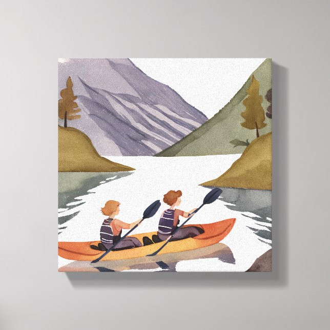 Impressão Em Tela Kayak Ride no lago | Serra Natureza Aquarela (Frente)