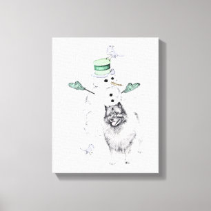 Impressão Em Tela Keeshond Christmas Snowman Pinting Art