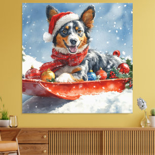 Impressão Em Tela Kelpie australiano em trenó Deixe nevar Natal