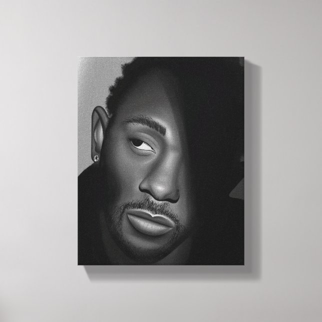 Impressão Em Tela Kendrick Lamar | Pintura de Retrato Preto e Branco (Frente)