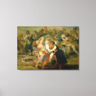 Impressão Em Tela Kermesse, detalhe dos camponeses dançando, c.1635-