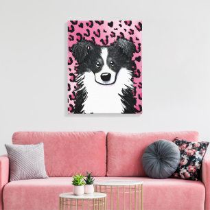 Impressão Em Tela KiniArt Border Collie Pink Leopard