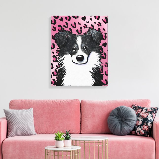 Impressão Em Tela KiniArt Border Collie Pink Leopard (Insitu(Sala de estar))