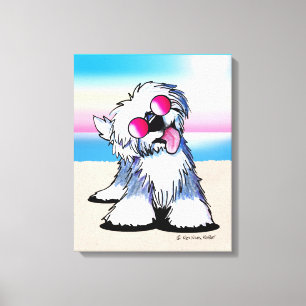 Impressão Em Tela KiniArt Old English Sheepdog Beach