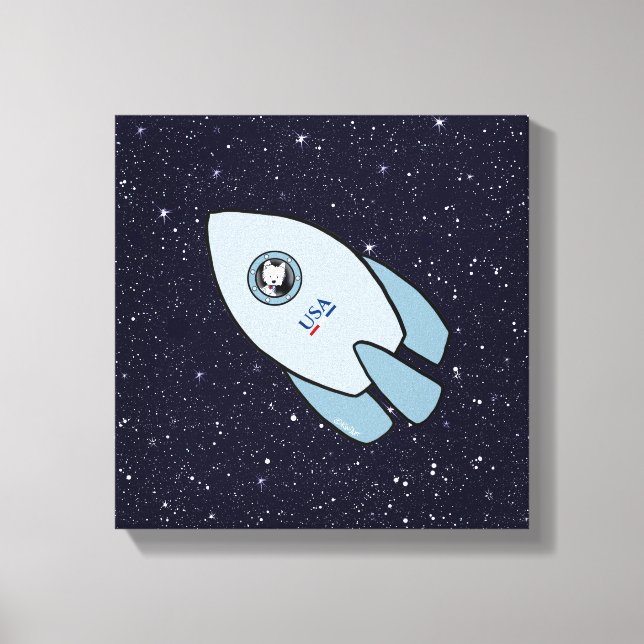 Impressão Em Tela KiniArt Space Rocket Dog Westie (Frente)