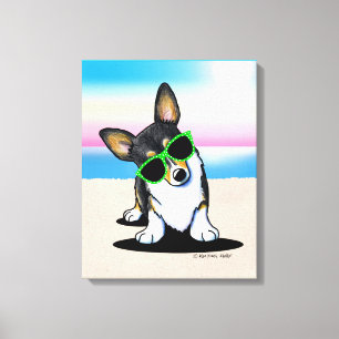 Impressão Em Tela KiniArt Tricolor Corgi Dog Beach