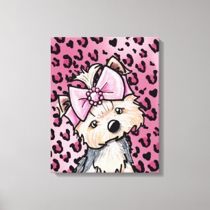 Impressão Em Tela KiniArt Yorkie Girl Pink Leopard