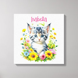 Impressão Em Tela Kit de aquarela Gatinho Flores Personalizado