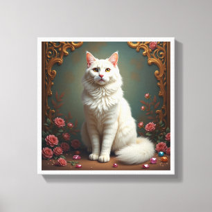 Impressão Em Tela Kit de Pintura Diamante Gato Branco 5D 