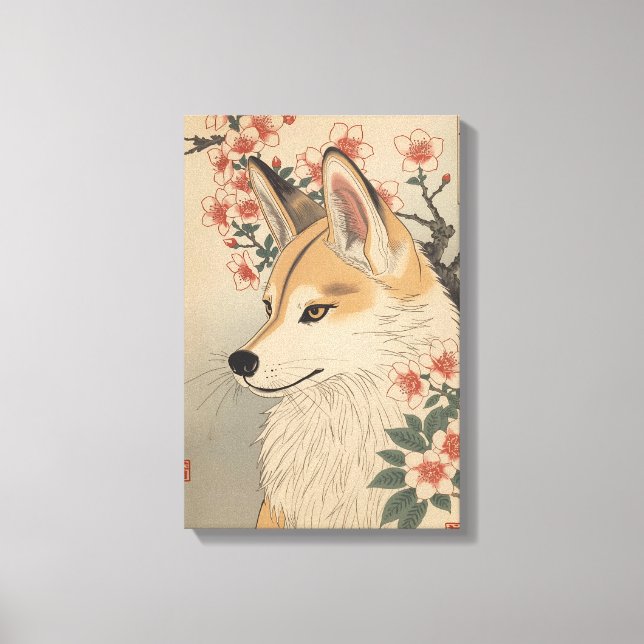 Impressão Em Tela Kitsune & cherry blossom (Frente)
