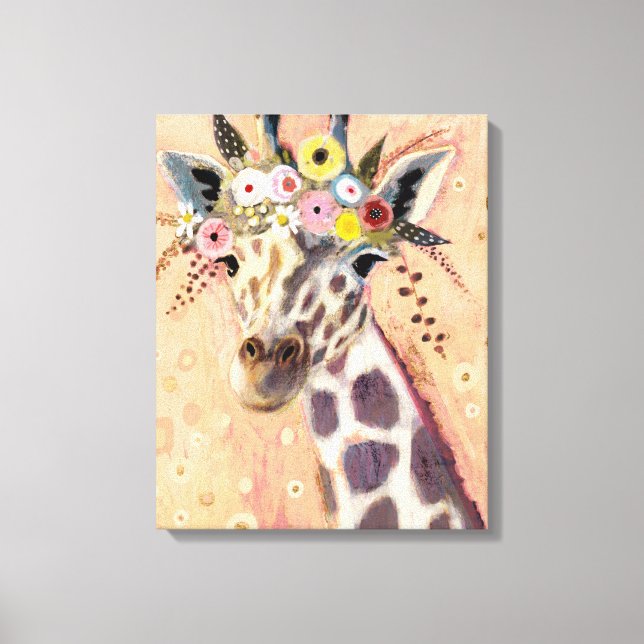 Impressão Em Tela Klimt Giraffe | Adornada Em Flores (Frente)