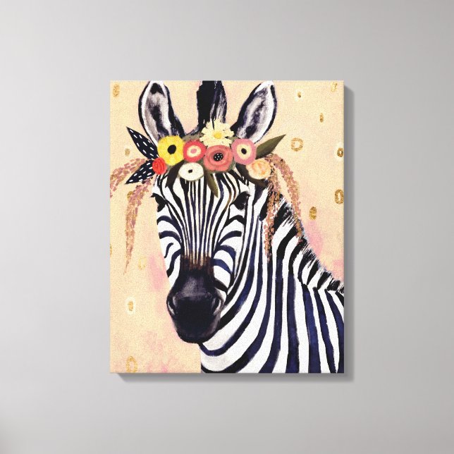 Impressão Em Tela Klimt Zebra | Adornada Em Flores (Frente)