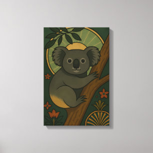 Impressão Em Tela Koala Ornamental em Mandala Botânica
