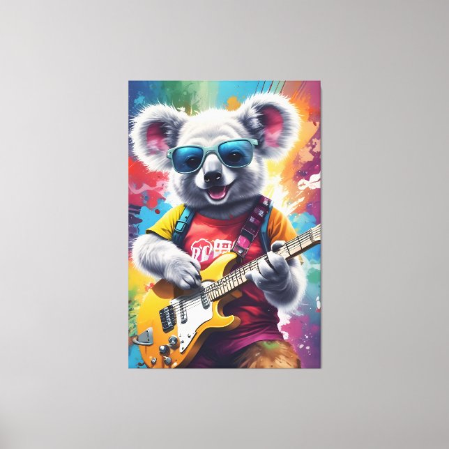 Impressão Em Tela Koala tocando violão, grafite rock (Frente)