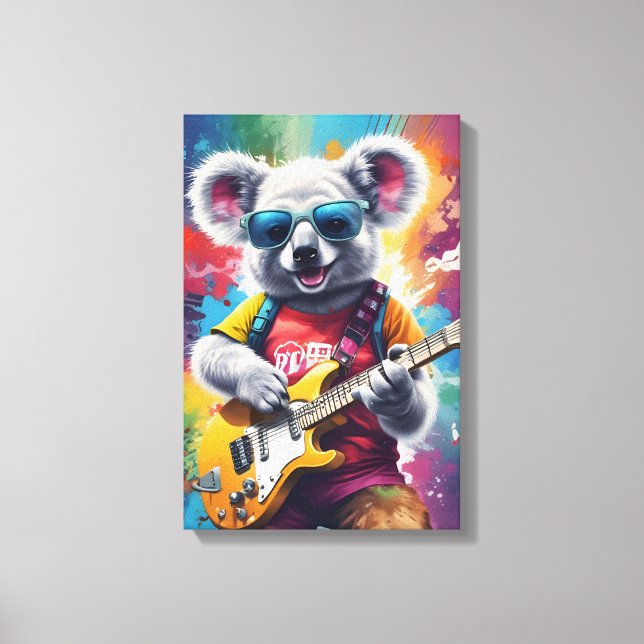 Impressão Em Tela Koala tocando violão, grafite rock (Frente)