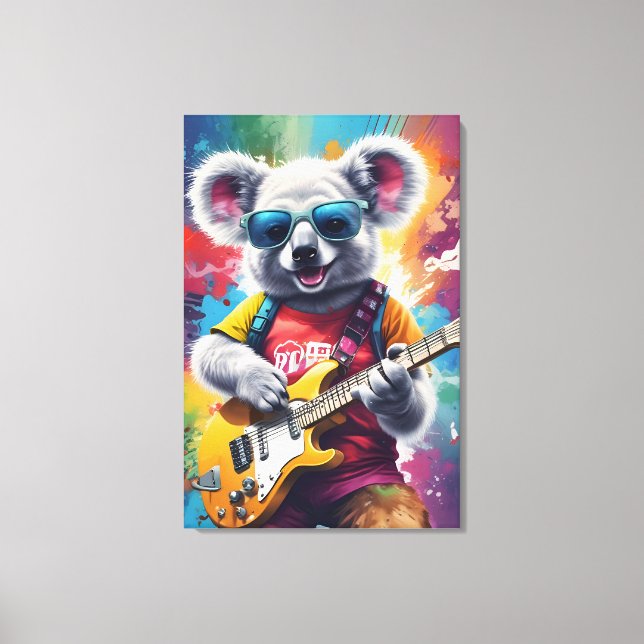 Impressão Em Tela Koala tocando violão, grafite rock (Frente)