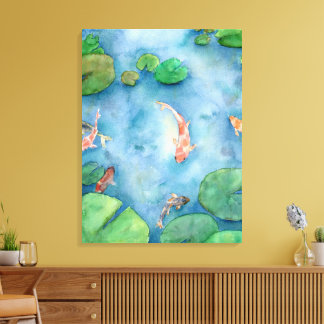 Impressão Em Tela Koi Fish Pond watercolor